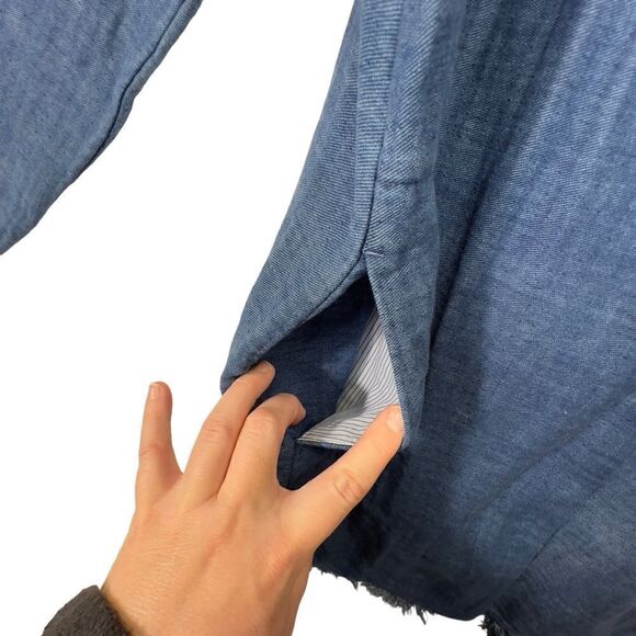 Soft Surroundings Chambray Denim Frayed Edge Longline Jacket xl - Picture 9 of 15